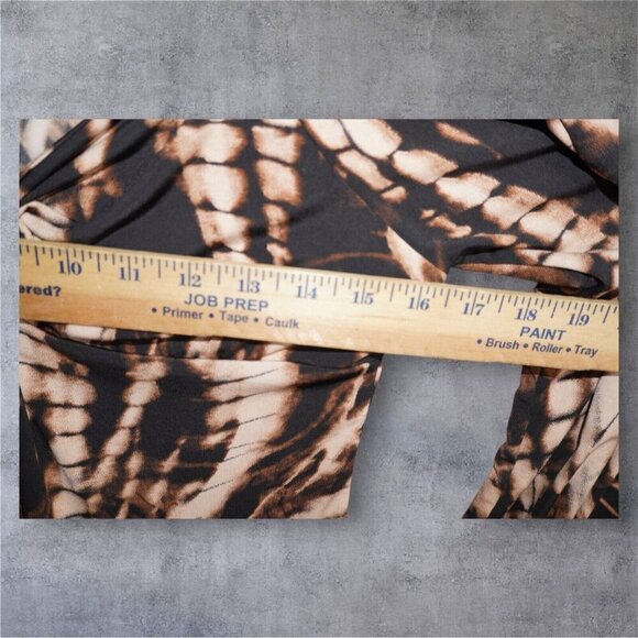 Bluebell Brown Swirl Print Mesh Top – Size 1X – Y2K Inspired Bell Sleeve Knot - Picture 9 of 14